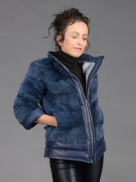 Blue Mink Piece with Leather Jacket