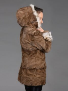 Demi Buff Mink Piece Coat With Bobcat Hood