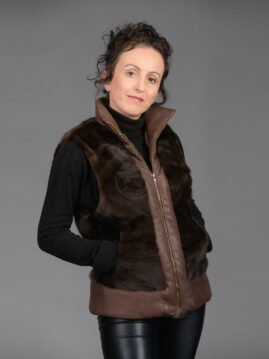 Mahogany Mink Piece Vest With Leather